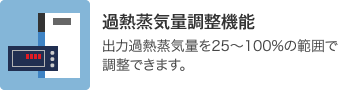 過熱蒸気量調整機能：出力過熱蒸気量を25～100%の範囲で調整できます。